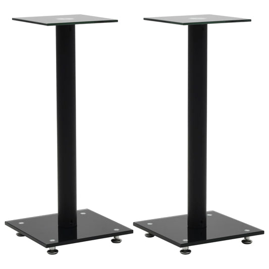 Berkfield Speaker Stands 2 pcs Tempered Glass 1 Pillar Design Black