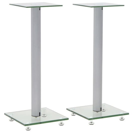 Berkfield Speaker Stands 2 pcs Tempered Glass 1 Pillar Design Silver