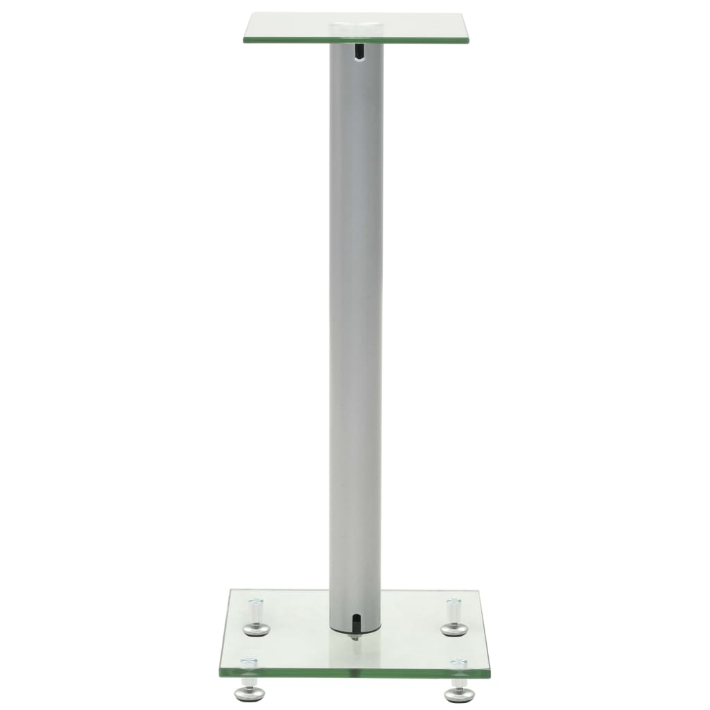 Berkfield Speaker Stands 2 pcs Tempered Glass 1 Pillar Design Silver