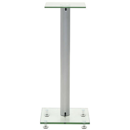 Berkfield Speaker Stands 2 pcs Tempered Glass 1 Pillar Design Silver