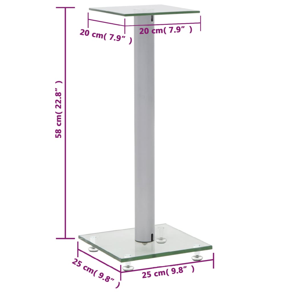 Berkfield Speaker Stands 2 pcs Tempered Glass 1 Pillar Design Silver