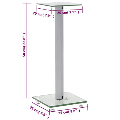 Berkfield Speaker Stands 2 pcs Tempered Glass 1 Pillar Design Silver