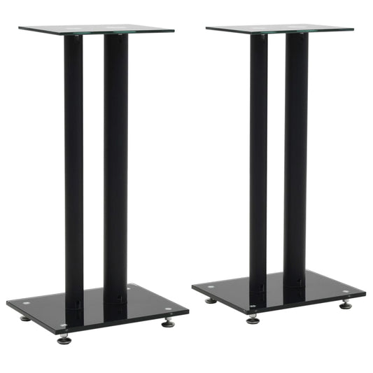 Berkfield Speaker Stands 2 pcs Tempered Glass 2 Pillars Design Black