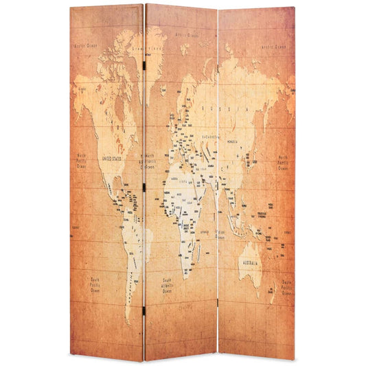 Berkfield Folding Room Divider 120x170 cm World Map Yellow