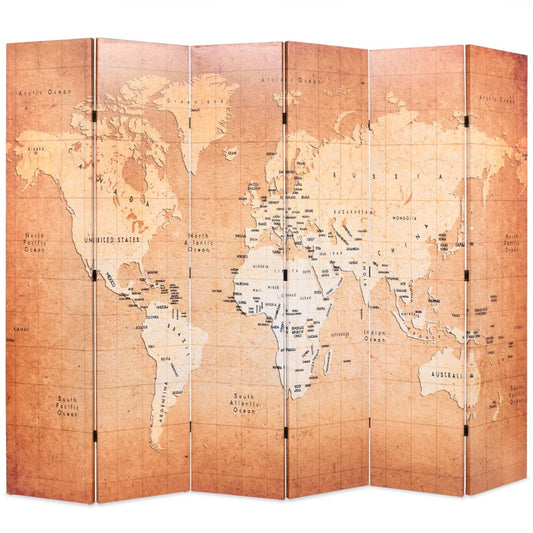 Berkfield Folding Room Divider 228x170 cm World Map Yellow