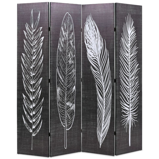 Berkfield Folding Room Divider 160x170 cm Feathers Black and White