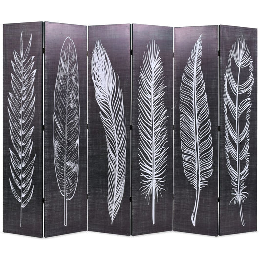 Berkfield Folding Room Divider 228x170 cm Feathers Black and White