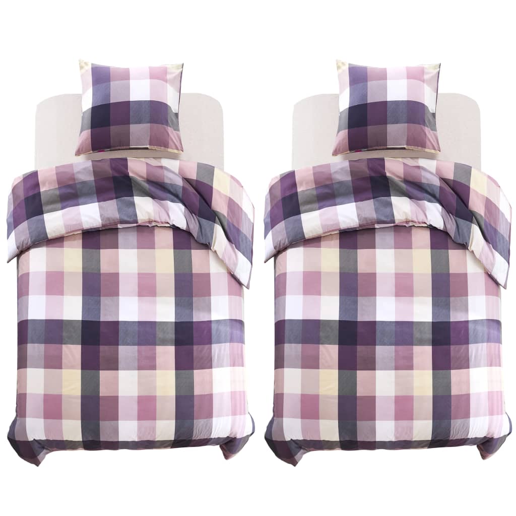 Berkfield Duvet Cover Set Purple Checkered Print 155x220/80x80 cm