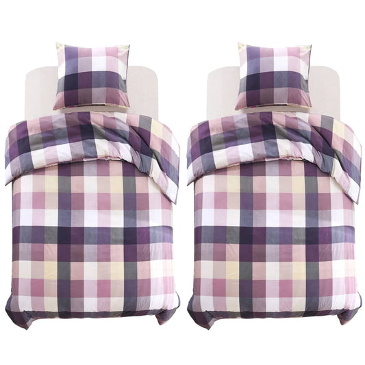 Berkfield Duvet Cover Set Purple Checkered Print 155x220/80x80 cm