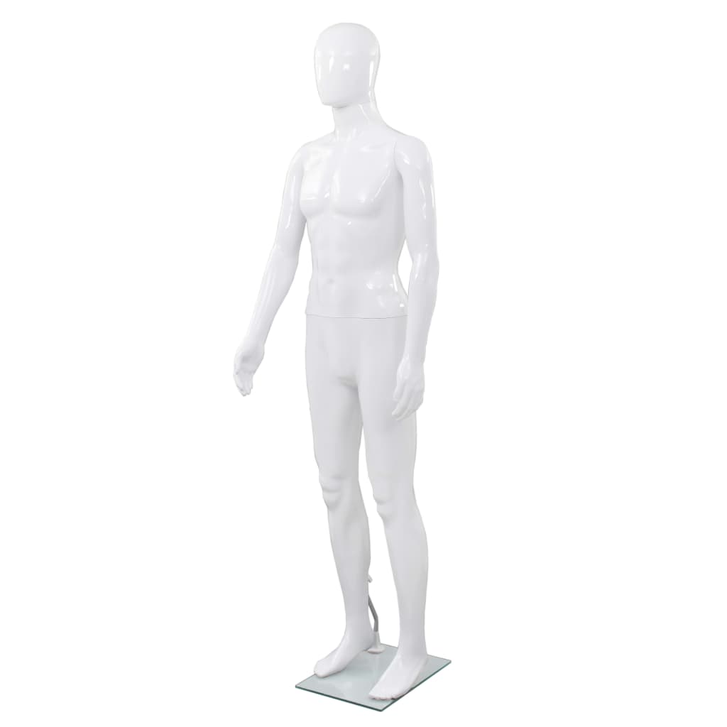 Berkfield Full Body Male Mannequin with Glass Base Glossy White 185 cm