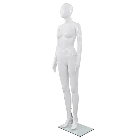 Berkfield Full Body Female Mannequin with Glass Base Glossy White 175 cm