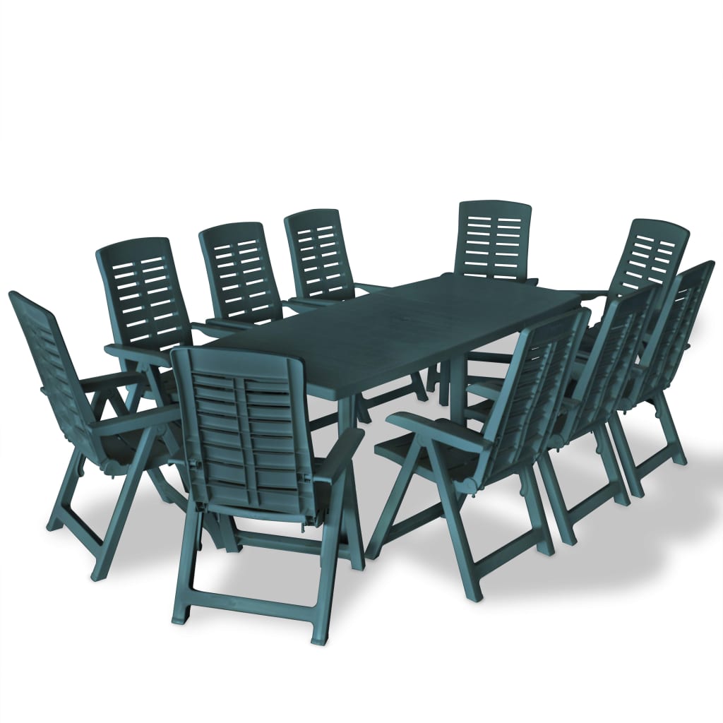 Berkfield 11 Piece Outdoor Dining Set Plastic Green
