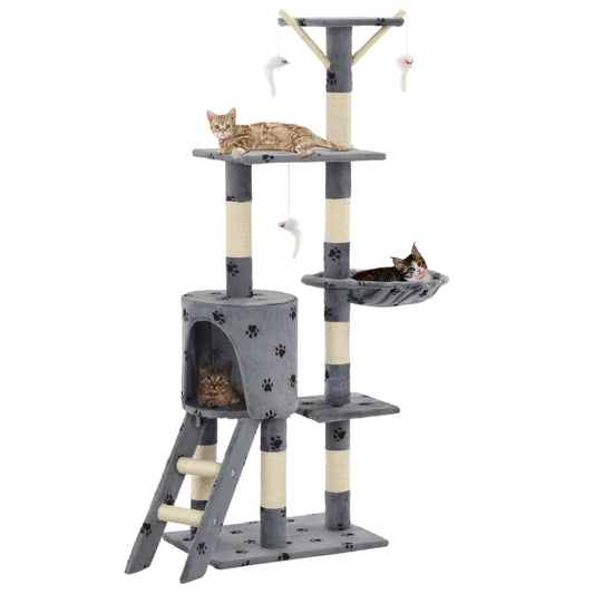 Berkfield Cat Tree with Sisal Scratching Posts 138 cm Grey Paw Prints