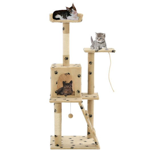 Berkfield Cat Tree with Sisal Scratching Posts 120 cm Beige Paw Prints