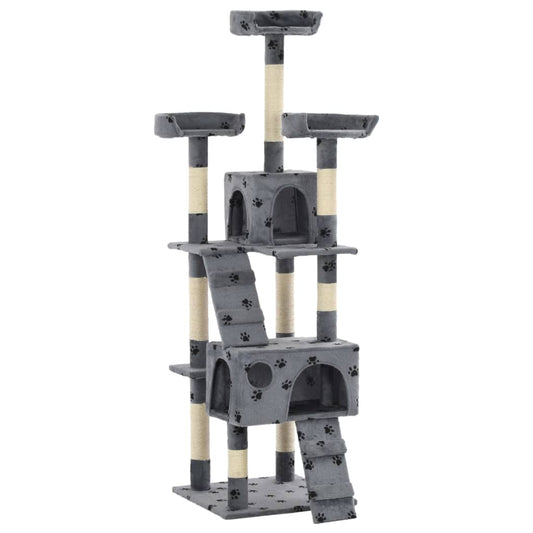 Berkfield Cat Tree with Sisal Scratching Posts 170 cm Paw Prints Grey
