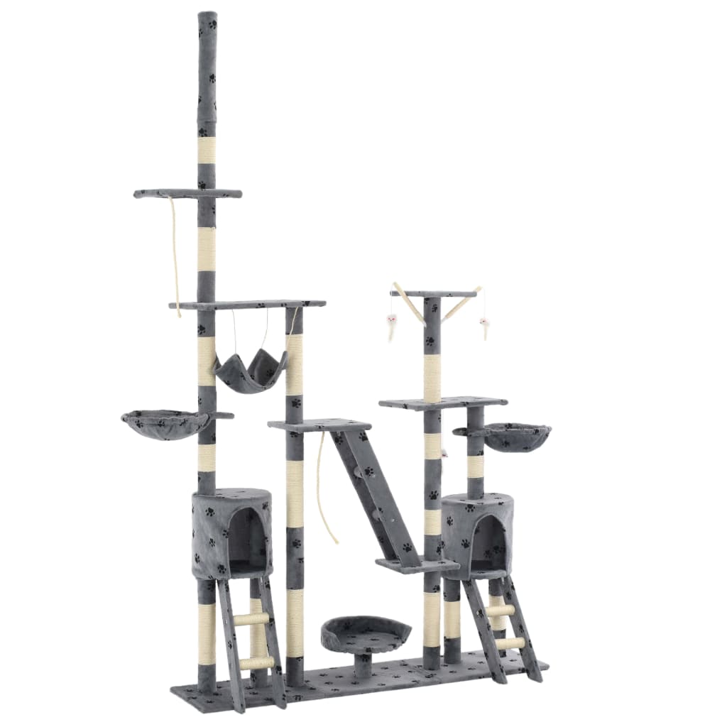 Berkfield Cat Tree with Sisal Scratching Posts 230-250 cm Paw Prints Grey