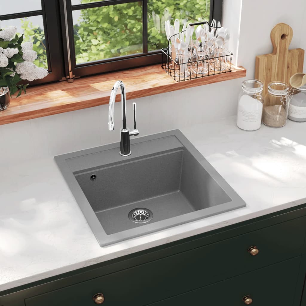 Berkfield Granite Kitchen Sink Single Basin Grey