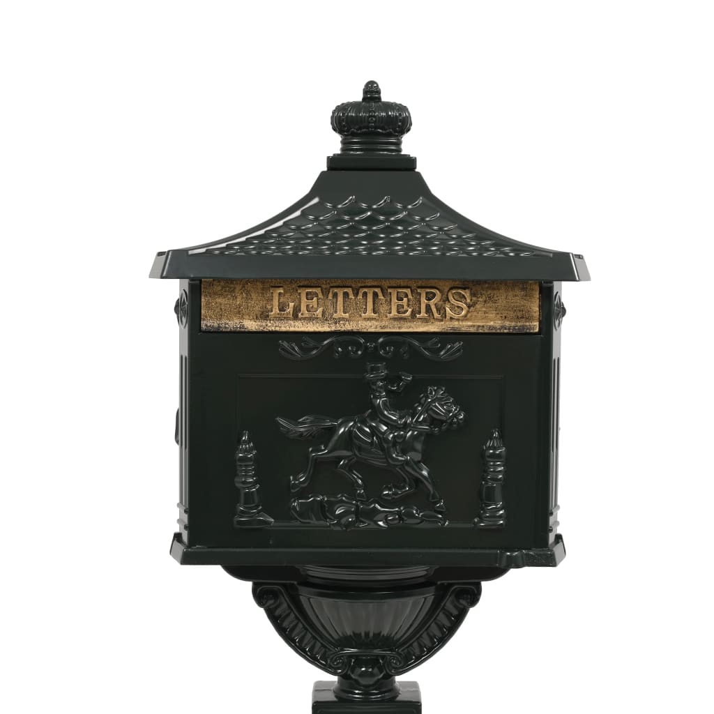 Berkfield Pedestal Letterbox Aluminium Vintage Style Rustproof Green