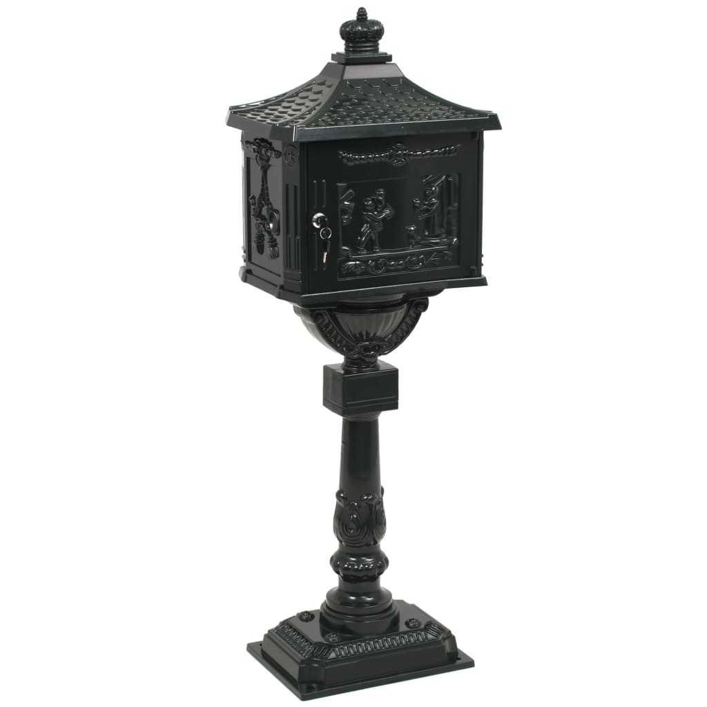Berkfield Pedestal Letterbox Aluminium Vintage Style Rustproof Green
