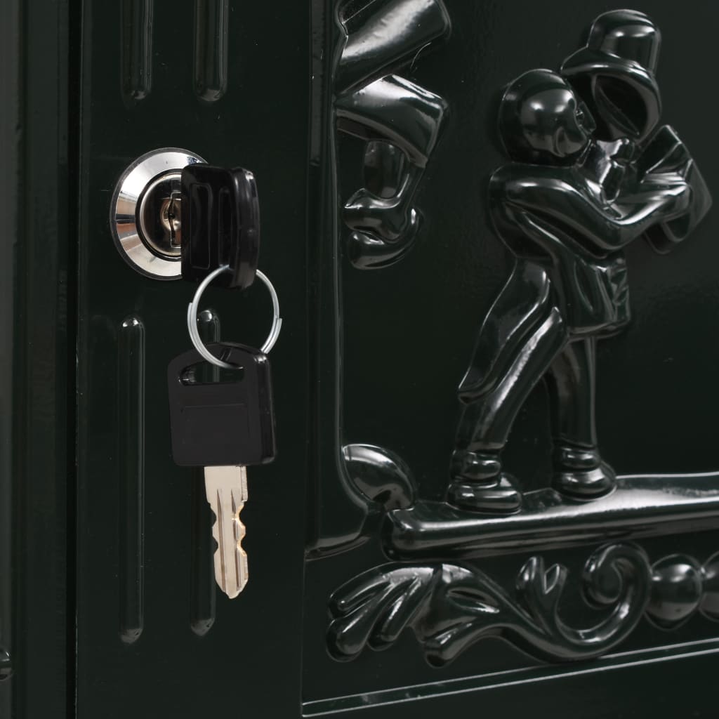 Berkfield Pedestal Letterbox Aluminium Vintage Style Rustproof Green