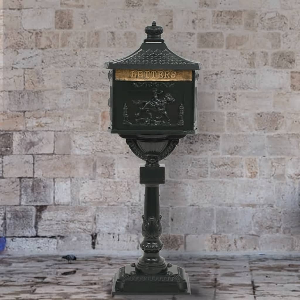 Berkfield Pedestal Letterbox Aluminium Vintage Style Rustproof Green