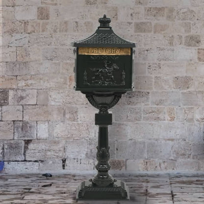 Berkfield Pedestal Letterbox Aluminium Vintage Style Rustproof Green