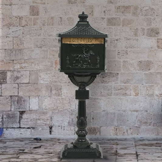 Berkfield Pedestal Letterbox Aluminium Vintage Style Rustproof Green