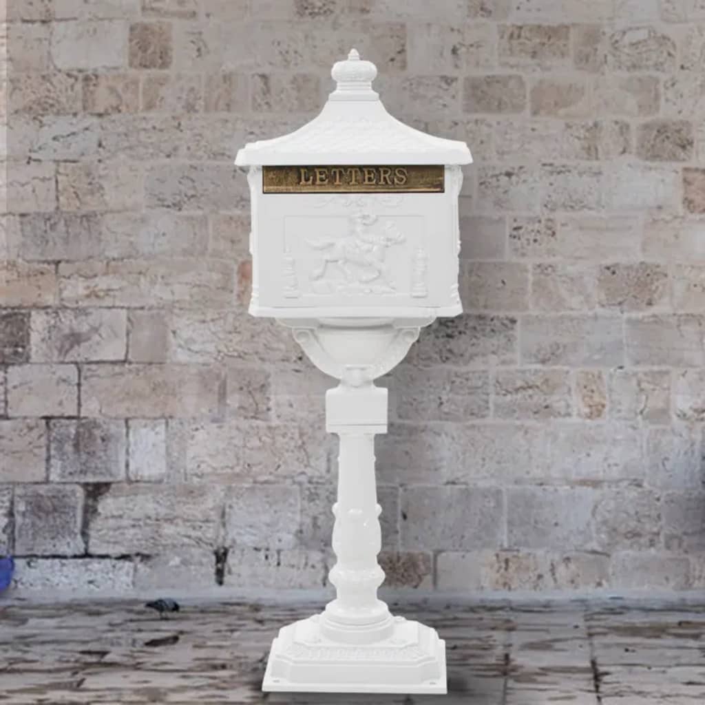 Berkfield Pedestal Letterbox Aluminium Vintage Style Rustproof White