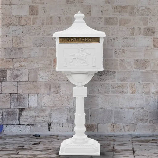 Berkfield Pedestal Letterbox Aluminium Vintage Style Rustproof White