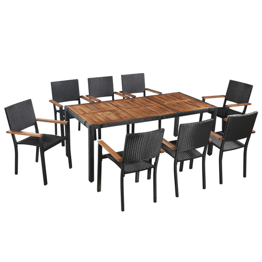 Berkfield 9 Piece Outdoor Dining Set Poly Rattan and Acacia Wood Black