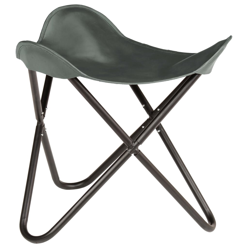 Berkfield Butterfly Stool Grey Real Leather