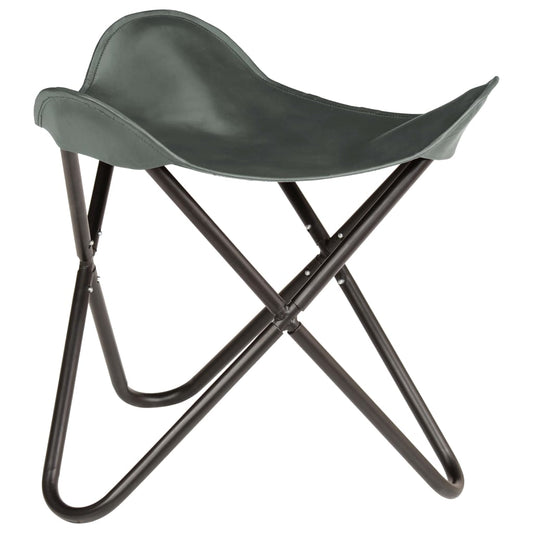 Berkfield Butterfly Stool Grey Real Leather