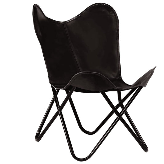 Berkfield Butterfly Chair Black Kids Size Real Leather
