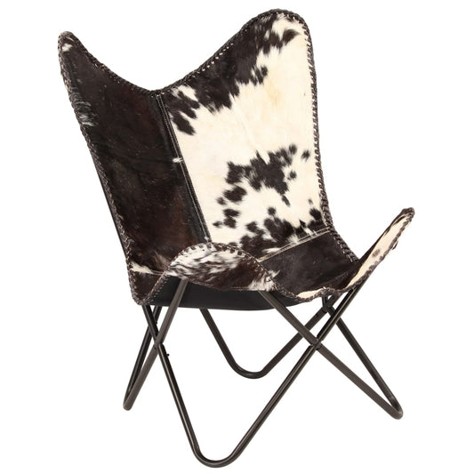 Berkfield Butterfly Chair Black and White Genuine Goat Leather