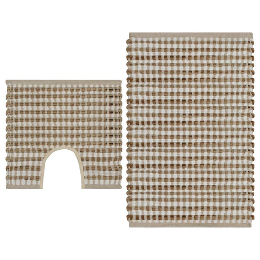 Berkfield Hand-Woven Jute Bathroom Mat Set Fabric Natural and White