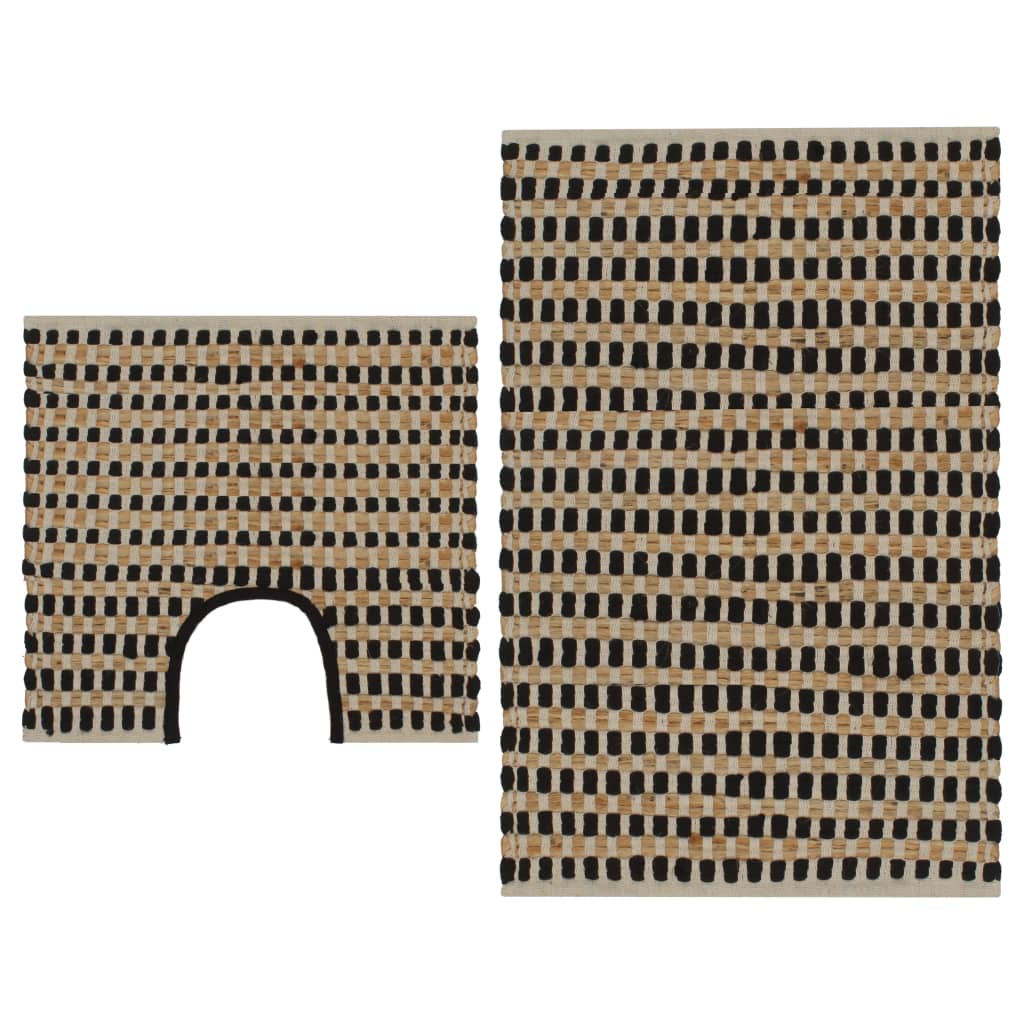 Berkfield Hand-Woven Jute Bathroom Mat Set Fabric Natural and Black