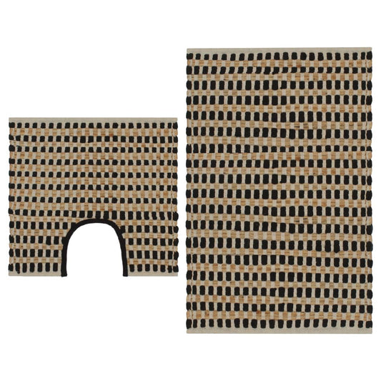 Berkfield Hand-Woven Jute Bathroom Mat Set Fabric Natural and Black