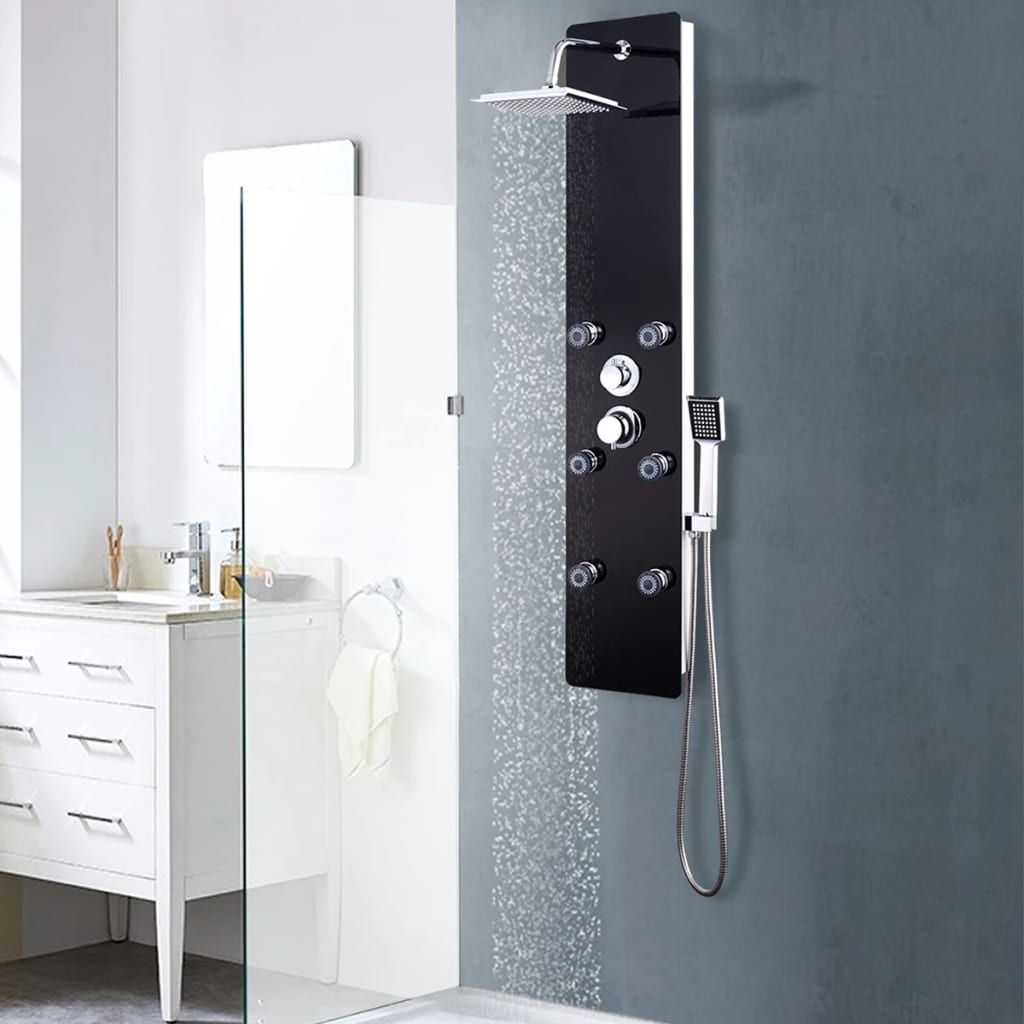 Berkfield Shower Panel Unit Glass 25x44.6x130 cm Black