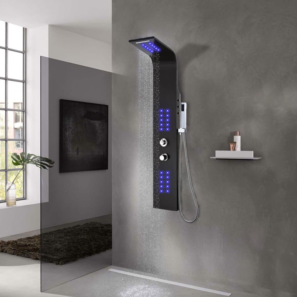 Berkfield Shower Panel Unit Aluminium 20x44x130 cm Black
