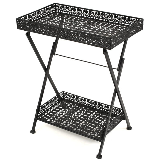 Berkfield Folding Tea Table Vintage Style Metal 58x35x72 cm Black