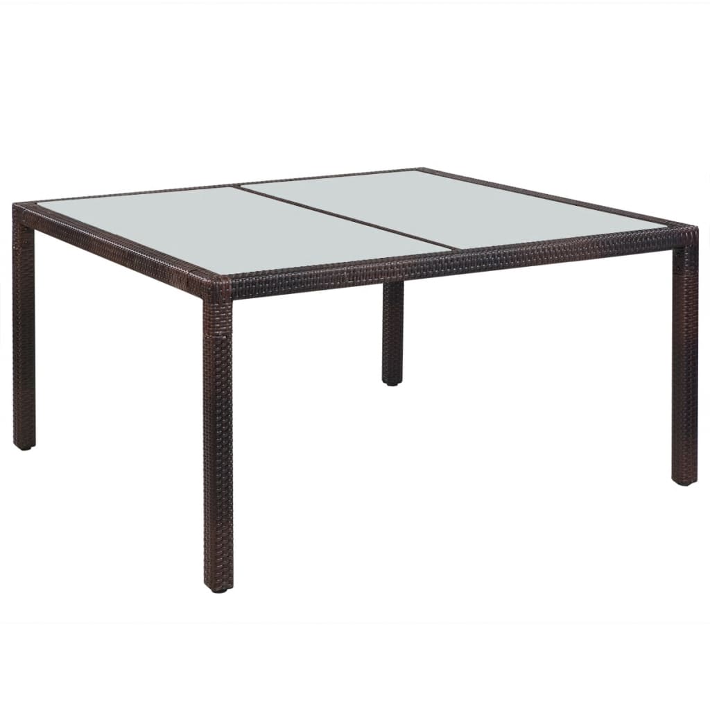 Berkfield Garden Table 150x90x75 cm Brown Poly Rattan and Glass