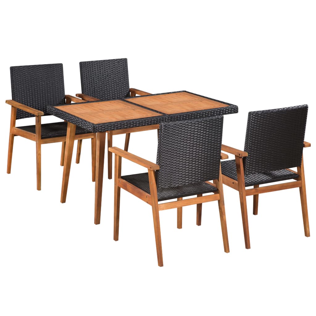 Berkfield 5 Piece Outdoor Dining Set Poly Rattan Black and Brown