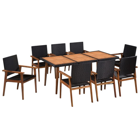 Berkfield 9 Piece Outdoor Dining Set Poly Rattan Black and Brown