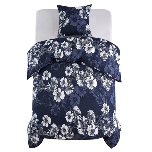 Berkfield Duvet Cover Set Floral Design Navy 140x220/60x70 cm
