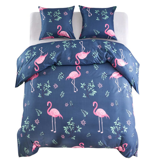 Berkfield Duvet Cover Set Flamingo Navy/Pink 200x200/80x80 cm