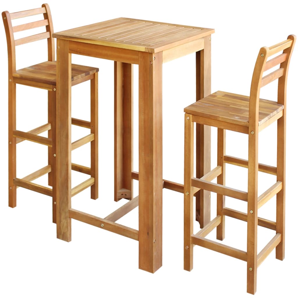 Berkfield Bar Table and Chair Set 3 Pieces Solid Acacia Wood
