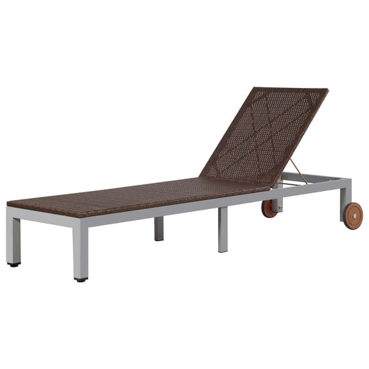 Berkfield Sun Lounger with Wheels Poly Rattan Brown