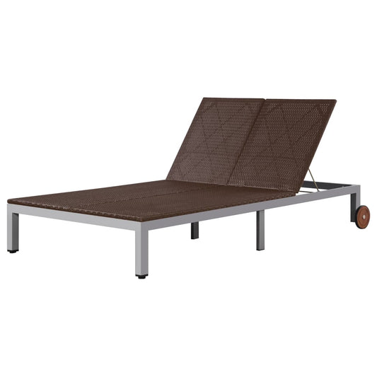 Berkfield Double Sun Lounger with Wheels Poly Rattan Brown