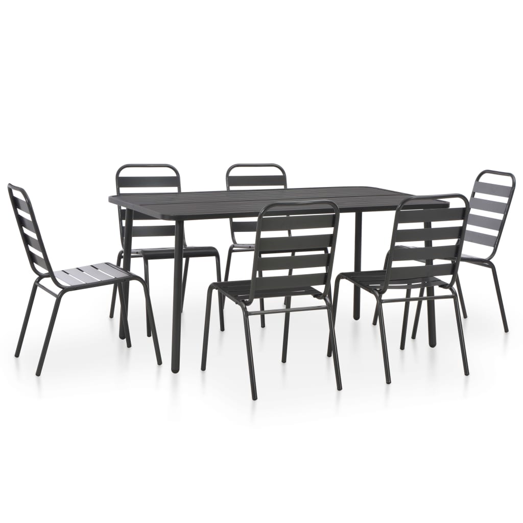 Berkfield 7 Piece Outdoor Dining Set Steel Dark Grey