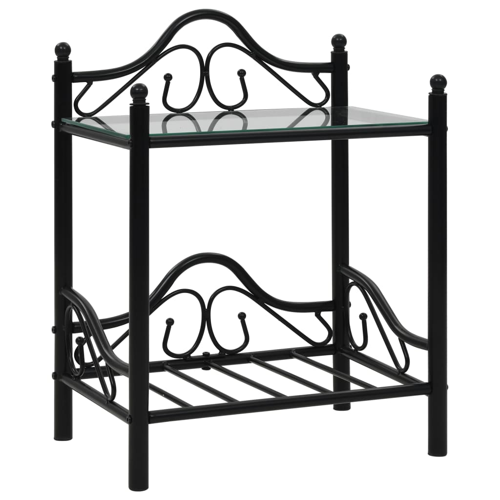 Berkfield Bedside Table Steel and Tempered Glass 45x30.5x60 cm Black